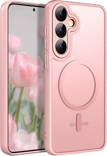 COVRELLA Magnetische Samsung Galaxy S24 Hülle mit Kameraschutz & Linsenschutzglas - S24 Schutzhülle Rosa, Matt & Durchsichtig - MagSafe-Kompatibel, Stoßfest & Starke Magnetkraft von COVRELLA