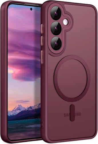 COVRELLA Magnetische Samsung Galaxy S24 Hülle mit Kameraschutz & Linsenschutzglas - S24 Schutzhülle Rot, Matt & Durchsichtig - MagSafe-Kompatibel, Stoßfest & Starke Magnetkraft von COVRELLA