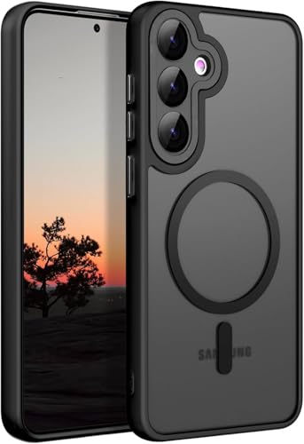 COVRELLA Magnetische Samsung Galaxy S24 Hülle mit Kameraschutz & Linsenschutzglas - S24 Schutzhülle Schwarz, Matt & Durchsichtig - MagSafe-Kompatibel, Stoßfest & Starke Magnetkraft von COVRELLA