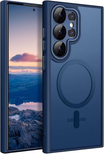 COVRELLA Magnetische Samsung Galaxy S24 Ultra Hülle mit Kameraschutz & Linsenschutzglas - S24 Ultra Case Blau, Matt & Durchsichtig - MagSafe-Kompatibel, Stoßfest & Starke Magnetkraft von COVRELLA
