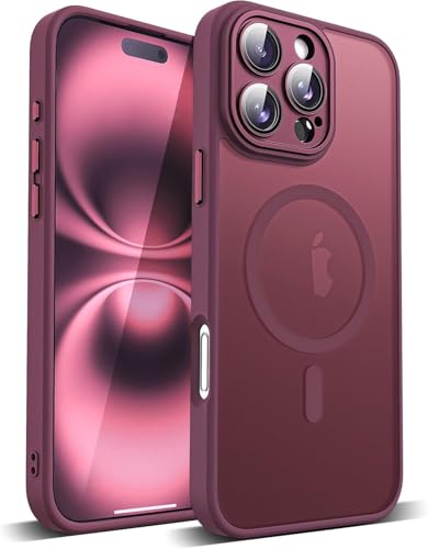 COVRELLA Magnetische iPhone 16 Pro Hülle Rot mit Kameraschutz - Handyhülle iPhone 16 Pro Case Matt & Durchscheinend für MagSafe - Militärschutz & Starke Magnetkraft von COVRELLA