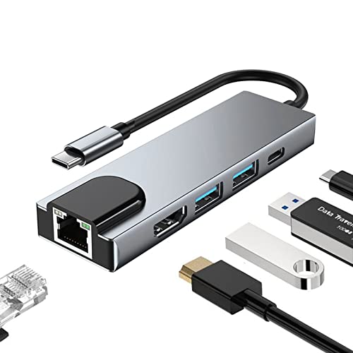 5 in 1 USB C Docking Station,COVVY USB C Hubs Typ C auf HDMI-Adapter, RJ45-Ethernet, 4K-HDMI, 100 W PD, 2 USB 3.0, kompatibel mit MacBook Pro/Air und Typ-C-Geräten von COVVY
