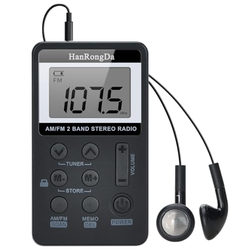 AM/FM Tragbares Radio,Covvy Digitales Pocket Mini Radio mit 500mAh 3.7V Wiederaufladbarer Akku und Kopfhörer (Black) von COVVY