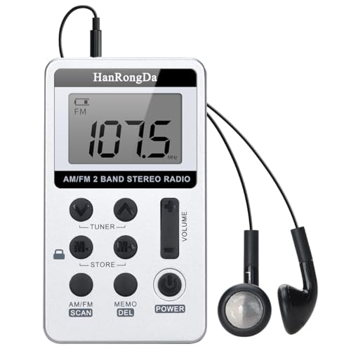 AM/FM Tragbares Radio,Covvy Digitales Pocket Mini Radio mit 500mAh 3.7V Wiederaufladbarer Akku und Kopfhörer (White) von COVVY