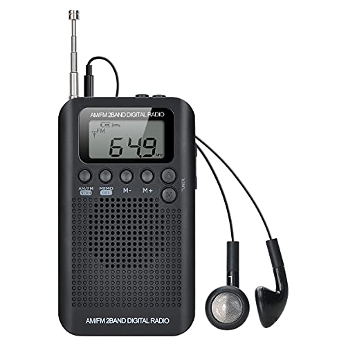 AM FM 2-Band-Radio COVVY Digital 12 / 24H-Zeitanzeige Radio Batteriebetriebenes Radio Persönliches Stereo-Radio mit Kopfhörer, Lautsprecher, Wecker und Timer zum Laufen Laufen Joggen (104-BK) von COVVY