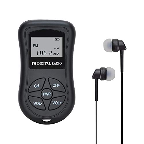 Batteriebetriebenes UKW-Taschenradio, COVVY Mini-Stereo-Radio (60-108 MHz), tragbarer UKW-Radioempfänger/mit DSP, LCD-Display und Kopfhörer (107-BK) von COVVY