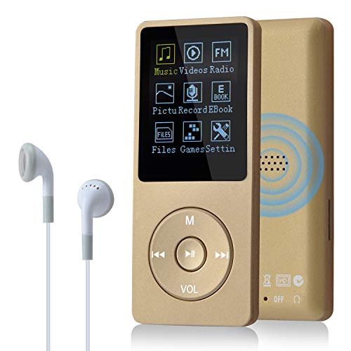 COVVY 8GB Tragbare MP3 Musik Player, Support bis zu 64GB SD Speicherkarte, Lossless Sound HiFi MP3 Player, Music/Video/Sprachaufnahme/FM Radio/E-Book Reader/Fotobetrachter(8G, Gold) von COVVY