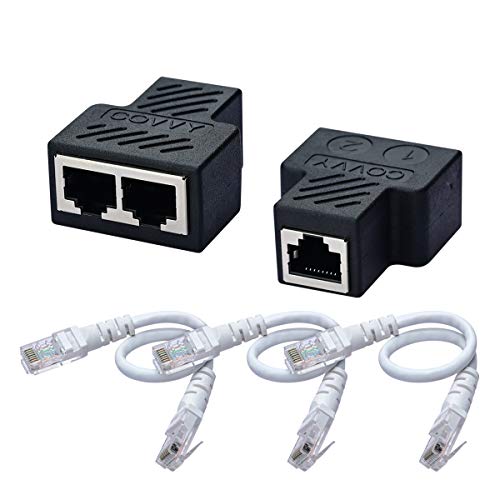COVVY RJ45 Netzwerk-Splitter-Stecker-Adapter, 1 Buchse auf 2 Buchsen, Port Cat 5/Cat 6, LAN, Ethernet, Netzwerk-Verlängerung, Adapterkabel, Dual-Buchse (2 Stück + 3 Kabel) von COVVY