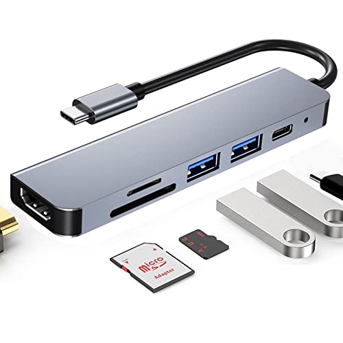 USB C Hub, COVVY 6 in 1 Typ C auf USB 3.0 Port, HDMI 4K, PD Ladeanschluss, SD/TF Kartenleser, tragbarer USB C Adapter, kompatibel mit MacBook, iPad Pro/Air, Laptops von COVVY