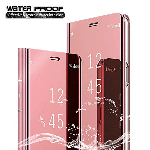 COWEN Für Huawei P30 lite Hülle,ultradünnen Spiegel für mit Standfunktion flip case,Mirror Case Protective Flip Für Huawei P30 lite Hülle-Rotgold von COWEN