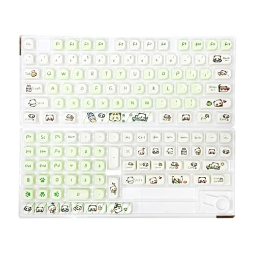 CPAOWEHF Mechanische Tastatur Tastenkappen 137 Tasten Milchiges Grünes Panda Thema 10 Mm Höhe Wärmesublimiertes Set von CPAOWEHF