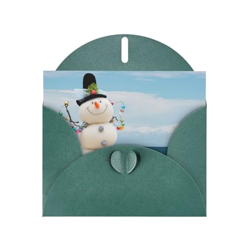 Bedruckte Blanko-Grußkarten (Schneemann mit Muscheln am Sandstrand) mit dunkelgrünen Umschlägen für alle Anlässe, Geburtstage, Dankeschön, Geschenke, Hochzeiten usw. von CPEOWZL