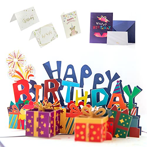 1 Stück Popup Happy Birthday Card, 3D Creative Geburtstagskuchen Grußkarten für Kinder, Damen, Mama, Papa, Frau, Geschäftsmänner (3 Handschriftliche Karten gratis) von CQQNIU