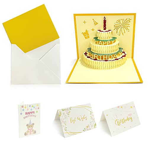 1 kreative 3D-Kuchengrußkarte und 3 handgeschriebene Karten, faltbare, recycelbare, umweltfreundliche Geburtstagskarte, Geburtstagsgeschenkkarte für Ihre Lieben von CQQNIU