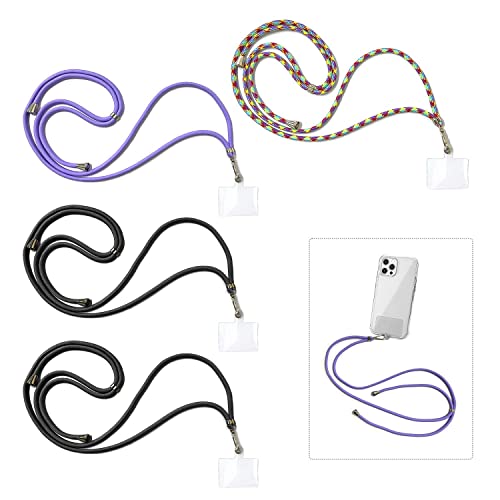 4 x Universal-Umhängeband zum Aufhängen, Handykette mit Schlüsselanhänger und Umhängeband, kompatibel mit den meisten Smartphones für Handyhüllen (2 x schwarz plus 1 x regenbogenfarben plus 1 x lila) von CQQNIU