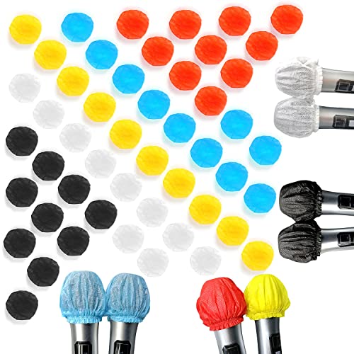 50 hygienische Einweg-Mikrofonabdeckungen aus Vliesstoff, passend für die meisten tragbaren Mikrofone für Karaoke, Konzert, Karaoke-Aufnahme (5 Farben, 10 je Farbe) von CQQNIU