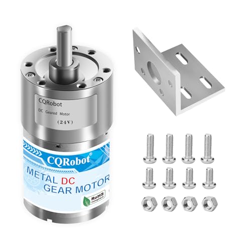 CQRobot 210:1 Metal DC Geared-Down Motor 37Dx57.3L mm 24V, with Al Alloy Installation Mounting Bracket Kit. 24V-6W-47RPM-70 kg.cm (972 oz.in). D-Shaped Output Shaft 6 mm Diameter and Long 16 mm. von CQRobot