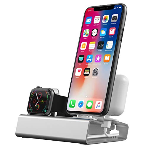 Ladestation für Apple Watch und iPhone Airpods, 3 in 1 Aluminum Docking Station Halterung iWatch Ständer für Apple Watch Series 8/SE2/7/6/SE/5/4/3/2/1 45mm/41mm/44mm/40mm/42mm/38mm NightStand Mode von CQTECH