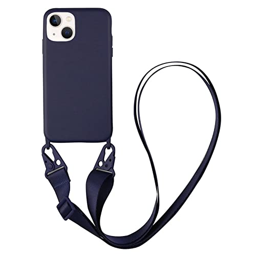 CQUUKOI Kompatibel mit iPhone 14, Crossbody-Handyhülle mit Umhängeband, niedlich, weiche Silikonhülle mit verstellbarem Schultergurt, stoßfest, kompatibel mit Frauen und Mädchen, Marineblau von CQUUKOI