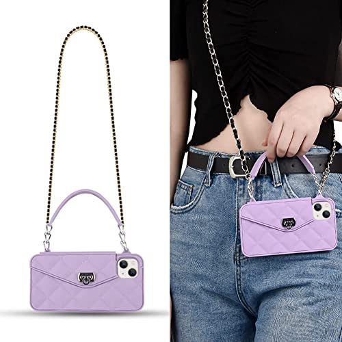 CQUUKOI für iPhone 11 Hülle,Crossbody-Handyhülle Niedliche Brieftasche Handyhülle mit Lanyard Schultergurt Kreditkarteninhaber Weiches Silikon Handtasche Telefonkasten für Mädchen Frauen Violett von CQUUKOI