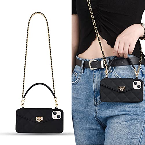 CQUUKOI für iPhone 11 Hülle,Crossbody-Handyhülle Niedliche Brieftasche Handyhülle mit Lanyard Schultergurt Kreditkarteninhaber Weiches Silikon Handtasche Telefonkasten für Mädchen Frauen Schwarz von CQUUKOI