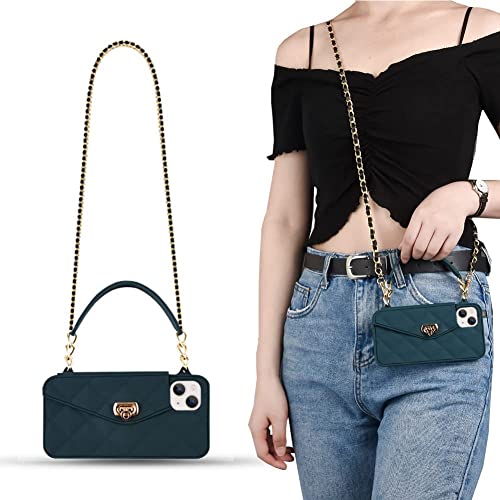 CQUUKOI für iPhone 11 Hülle,Crossbody-Handyhülle Niedliche Brieftasche Handyhülle mit Lanyard Schultergurt Kreditkarteninhaber Weiches Silikon Handtasche Telefonkasten für Mädchen Frauen Blau von CQUUKOI