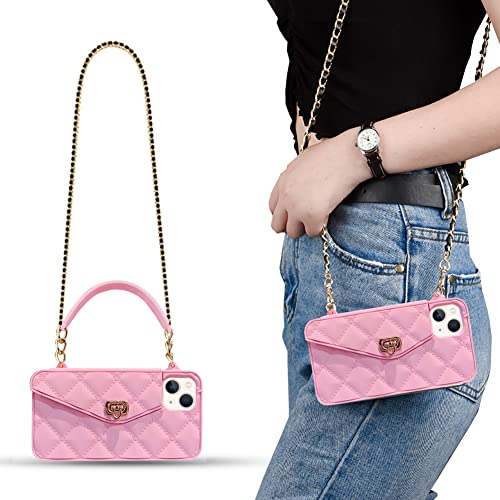 CQUUKOI für iPhone 11 Pro Hülle,Crossbody-Handyhülle Niedliche Brieftasche Handyhülle mit Lanyard Schultergurt Kreditkarteninhaber Weiches Silikon Handtasche Telefonkasten für Mädchen Frauen Rosa von CQUUKOI