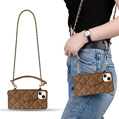 CQUUKOI für iPhone 12 Pro Max Hülle,Crossbody-Handyhülle Niedliche Brieftasche Handyhülle mit Lanyard Schultergurt Kreditkarteninhaber Weiches Silikon Handtasche Telefonkasten für Mädchen Frauen Braun von CQUUKOI