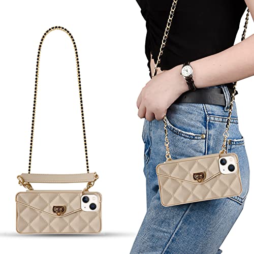 CQUUKOI für iPhone 12 Pro Max Hülle,Crossbody-Handyhülle Niedliche Brieftasche Handyhülle mit Lanyard Schultergurt Kreditkarteninhaber Weiches Silikon Handtasche Telefonkasten für Mädchen Frauen Khaki von CQUUKOI