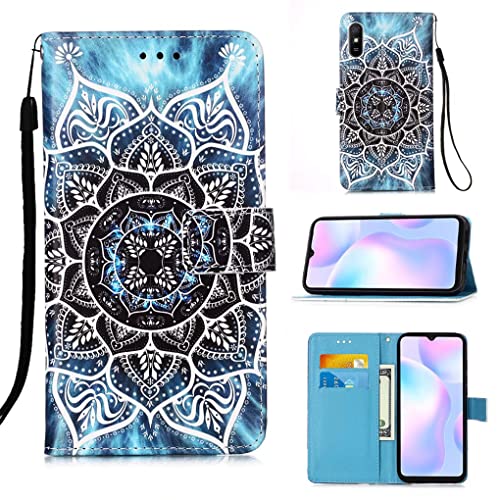 CRABOT Kompatibel mit Xiaomi Redmi 9A Hülle Handyhülle Klapphülle Kartenschlitz Brieftasche Magnetschnalle Schutzhülle+1Pcs Bildschirmschutz-(Mandala von CRABOT