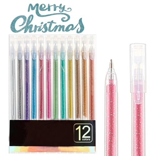 12 Stück Glitzer Gelstifte, Glitter Gel Pen Set, Gel Kugelschreiber, Glitzerstifte Gel Set, Neutraler Stift Mehrfarbig, Kugelschreiber für Erwachsene Schreiben Zeichnen Doodling Weihnachtsgrußkarte von CRADMPAT