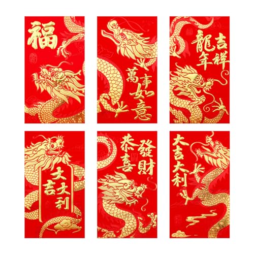 Chinesischer Roter Umschlag,6 Chinesisches Neujahrsfest Rote Umschläge mit Klassischen Mustern und Segensworten,Chinesisches Element Frühlingsfest HongBao Für Geburtstag,Weihnachten,Neujahr,Hochzeit von CRADMPAT