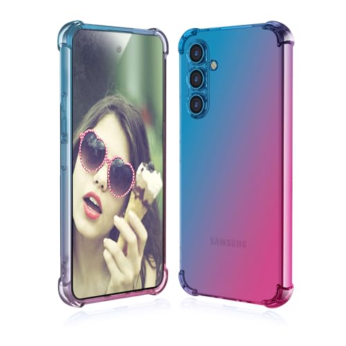 CRAVEN Farbverlauf Hülle für Samsung Galaxy A55 5G, Transparent Anti-Gelb Crystal Weiche Silikon Handyhülle, Soft TPU Schock-Absorption Schutzhülle (Blau/Rosa) von CRAVEN