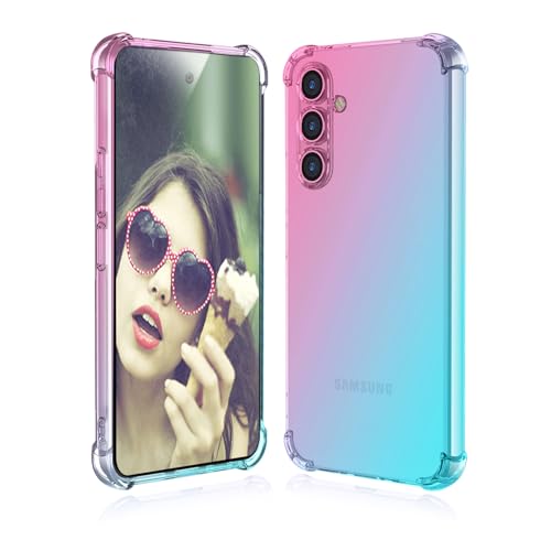 CRAVEN Farbverlauf Hülle für Samsung Galaxy A55 5G, Transparent Anti-Gelb Crystal Weiche Silikon Handyhülle, Soft TPU Schock-Absorption Schutzhülle (Pink/Grün) von CRAVEN