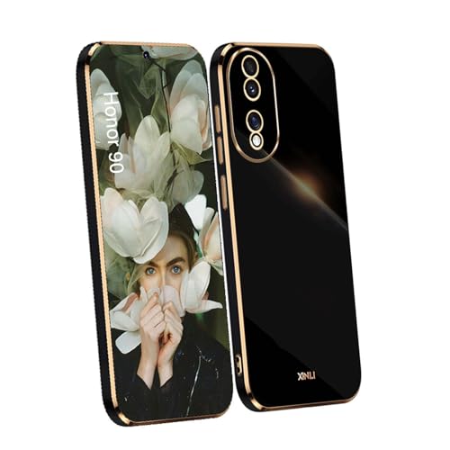 CRAVEN Hülle für Honor 90 5G Handyhülle mit Stylischer Goldrand Stoßfest Kameraschutz Silikon Schutzhülle Case Dünn Weiche TPU Bumper Cover Anti-Fingerabdruck, Schwarz von CRAVEN