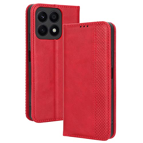 CRAVEN Hülle für Huawei Honor X8a, Premium PU/TPU Brieftasche Schutzhülle Handyhülle Flip Case mit Ständer Funktion/Kartensteckplätzen, Rot von CRAVEN