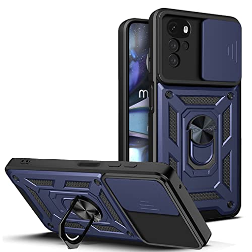CRAVEN Hülle für Motorola Moto G22/E32/E32S, TPU im Inneren + Anti-Scratch PC, Handyhülle Schutzhülle mit Ringhalter und Verschiebbare Kameraabdeckung - Blau von CRAVEN