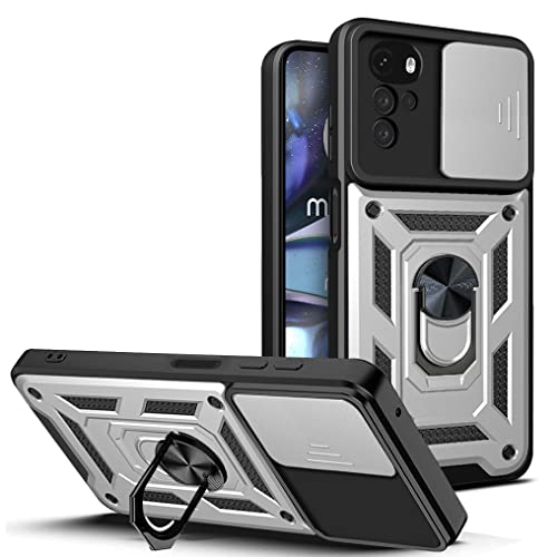 CRAVEN Hülle für Motorola Moto G22/E32/E32S, TPU im Inneren + Anti-Scratch PC, Handyhülle Schutzhülle mit Ringhalter und Verschiebbare Kameraabdeckung - Silber von CRAVEN