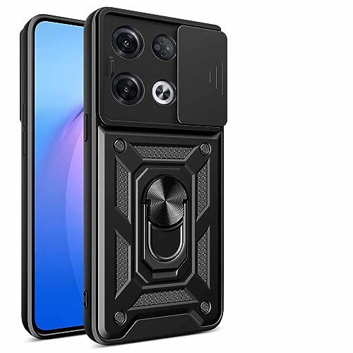 CRAVEN Hülle für Oppo Reno 8 Pro 5G (Reno8 Pro 5G), TPU im Inneren + Anti-Scratch PC, Handyhülle Schutzhülle mit Ringhalter und Verschiebbare Kameraabdeckung - Schwarz von CRAVEN