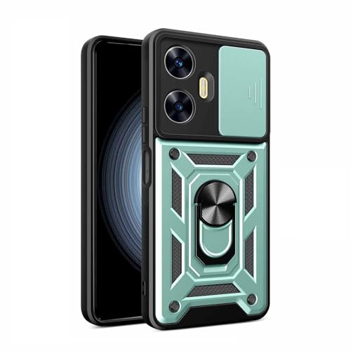 CRAVEN Hülle für Realme C55, TPU im Inneren + Anti-Scratch PC, Handyhülle Schutzhülle mit Ringhalter und Verschiebbare Kameraabdeckung - Grün von CRAVEN