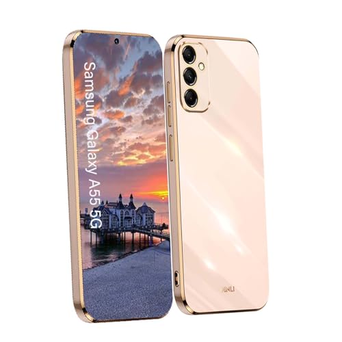 CRAVEN Hülle für Samsung Galaxy A55 5G Handyhülle mit Stylischer Goldrand Stoßfest Kameraschutz Silikon Schutzhülle Case Dünn Weiche TPU Bumper Cover Anti-Fingerabdruck, Rosa von CRAVEN