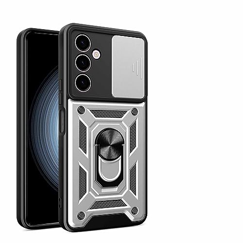 CRAVEN Hülle für Samsung Galaxy S23 FE(Fan Edition), TPU im Inneren + Anti-Scratch PC, Handyhülle Schutzhülle mit Ringhalter und Verschiebbare Kameraabdeckung - Silber von CRAVEN