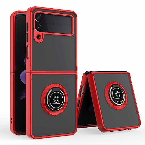 CRAVEN Hülle für Samsung Galaxy Z Flip3 5G Handyhülle mit 360° Ring Halter Stoßfest Schutzhülle Case Magnetic Magnetisch Autohalterung Dünn Weicher Silikon Bumper Cover, Rot von CRAVEN