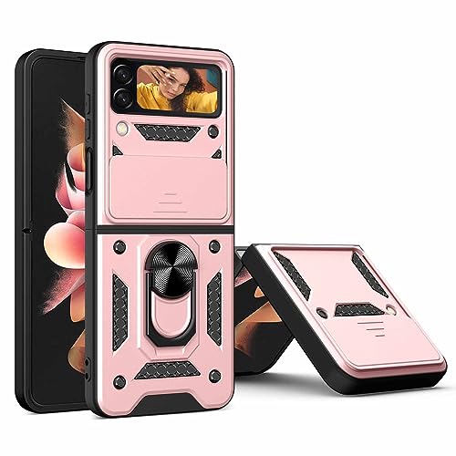 CRAVEN Hülle für Samsung Galaxy Z Flip 4 (Z Flip4) 5G, TPU im Inneren + Anti-Scratch PC, Handyhülle Schutzhülle mit Ringhalter und Verschiebbare Kameraabdeckung - Roségold von CRAVEN