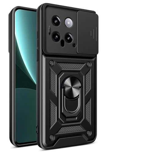 CRAVEN Hülle für Xiaomi 14, TPU im Inneren + Anti-Scratch PC, Handyhülle Schutzhülle mit Ringhalter und Verschiebbare Kameraabdeckung - Schwarz von CRAVEN