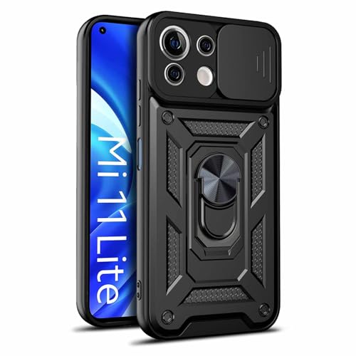 CRAVEN Hülle für Xiaomi Mi 11 Lite 5G / 4G / 11 Lite 5G NE, TPU im Inneren + Anti-Scratch PC, Handyhülle Schutzhülle mit Ringhalter und Verschiebbare Kameraabdeckung - Schwarz von CRAVEN