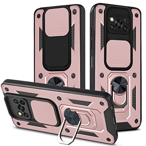 CRAVEN Hülle für Xiaomi Poco X3 / X3 NFC / X3 PRO, TPU im Inneren + Anti-Scratch PC, Handyhülle Schutzhülle mit Ringhalter und Verschiebbare Kameraabdeckung - Roségold von CRAVEN
