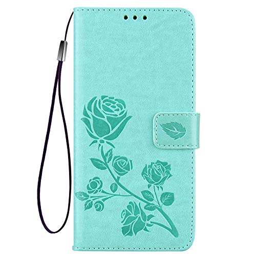 CRAVEN Hülle für Xiaomi Poco X5 Pro 5G, 3D Rose Geprägte Prägung Handyhülle Flip Case, Premium Leder Schutzhülle mit Kartenfach Standfunktion. Grün von CRAVEN