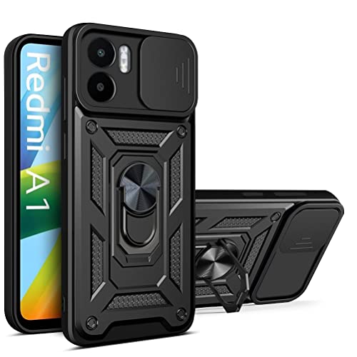 CRAVEN Hülle für Xiaomi Redmi A1, TPU im Inneren + Anti-Scratch PC, Handyhülle Schutzhülle mit Ringhalter und Verschiebbare Kameraabdeckung - Schwarz von CRAVEN