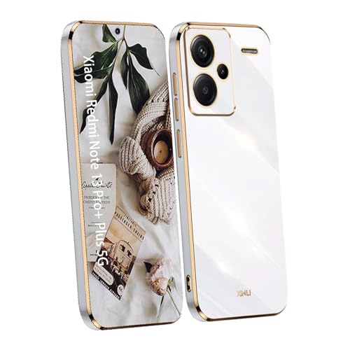 CRAVEN Hülle für Xiaomi Redmi Note 13 Pro Plus 5G (Pro+) Handyhülle mit Stylischer Goldrand Stoßfest Kameraschutz Silikon Schutzhülle Case Dünn Weiche TPU Bumper Cover Anti-Fingerabdruck, Weiß von CRAVEN